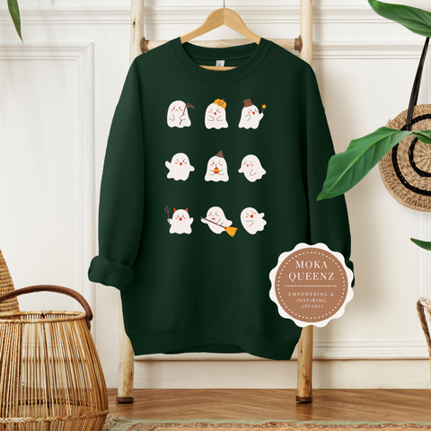 Ghost SHirt | Green Sweatshirt with 6 white ghosts