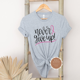 Pink Breast Cancer Shirt | Gray t shirt with black and pink text