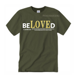 Beloved  Shirts | Bible Verse T Shirts | Army Green T-shirt with White and Gold Text