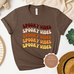 Spooky Vibes Shirt | Halloween T Shirt | Heather Brown t shirt with spooky vibes graphics