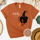 Witch T Shirt | Halloween T Shirt | Heather Autumn T shirt with witch graphic design