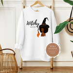 Witch Shirt | Halloween Sweatshirt |White sweatshirt with witch and broom and Witchy  text