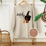 Witch Shirt | Halloween Sweatshirt | Beige sweatshirt with witch and broom and Witchy  text