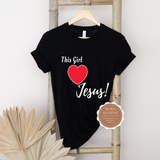 I Love Jesus Shirt | This Girl Loves Jesus Christian T Shirt for women - Black t shirt with white and red graphic
