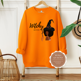 Witch Shirt | Halloween Sweatshirt | Orange sweatshirt with witch and broom and Witchy  text