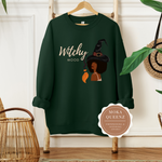 Witch Shirt | Halloween Sweatshirt | Forest Green sweatshirt with witch and broom and Witchy  text
