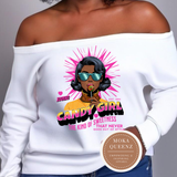Candy Girl Graphic Off The Shoulder Shirt – Retro Pop Art Shirt