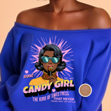 Candy Girl Graphic Off The Shoulder Shirt – Retro Pop Art Shirt