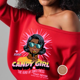 Candy Girl Graphic Off The Shoulder Shirt – Retro Pop Art Shirt