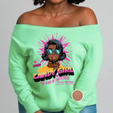 Candy Girl Graphic Off The Shoulder Shirt – Retro Pop Art Shirt
