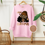 Christmas Sweatshirt | Pink Sweatshirt with African American Girl with Santa Hat