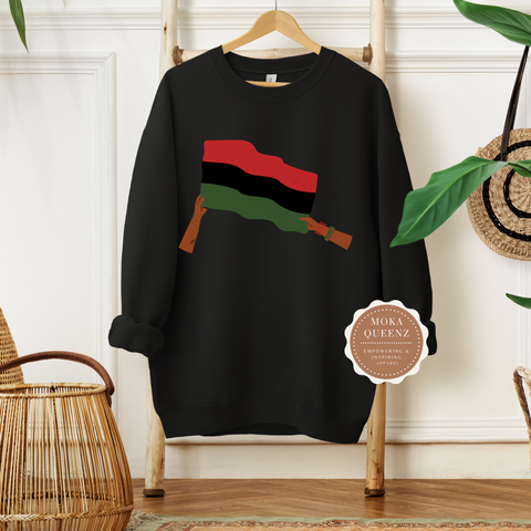 African American Flag | Black Sweatshirt with Red Black and Green African American Flag