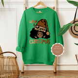 Christmas Sweatshirt | Green Sweatshirt with African American Girl with Santa Hat