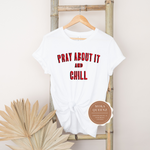 Praying T Shirt - Christian Tees - White T shirt with black and red text