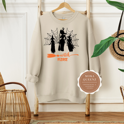 Witch Please Shirt | Beige Sweatshirt with Black Witch Graphic
