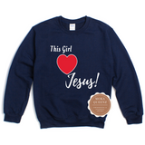 I love Jesus Sweatshirt | Navy blue sweatshirt with white and red graphic