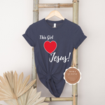 I Love Jesus Shirt | This Girl Loves Jesus Christian T Shirt for women - Navy Blue t shirt with white and red graphic