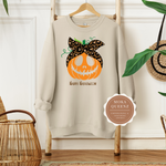 Pumpkin Sweater | Beige Sweatshirt With Orange Pumpkin with Happy Halloween Text