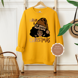 Christmas Sweatshirt | Yellow Sweatshirt with African American Girl with Santa Hat