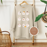 Ghost Shirt | Beige Sweatshirt with Nine white ghosts