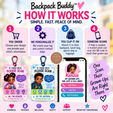 Backpack Buddy™ Personalized Kids Emergency Contact QR Backpack Tag