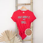 Praying T Shirt - Christian Tees - Red T shirt with White and black text