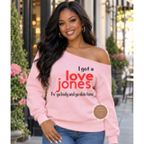 Love Jones off the Shoulder Sweatshirt 90's Hip Hop Shirt