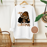 Christmas Sweatshirt | White Sweatshirt with African American Girl with Santa Hat