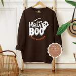 Hey Boo Shirt | Brown Sweatshirt with White and Orange Hey Boo Graphic