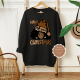 Christmas Sweatshirt | Black Sweatshirt with African American Girl with Santa Hat