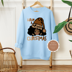 Christmas Sweatshirt | Light Blue Sweatshirt with African American Girl with Santa Hat