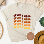 Spooky Vibes Shirt | Halloween T Shirt | Heather Beige t shirt with spooky vibes graphics