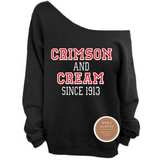 DST Crimson and Cream Off The Shoulder Shirt, Blacksweatshirt with red and white text