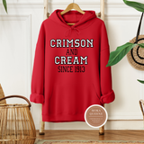 DST Crimson and Cream Hoodie, Red hoodie with white and black text