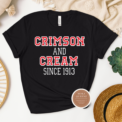 DST Crimson and Cream T Shirt , Black T Shirt with Red and white text