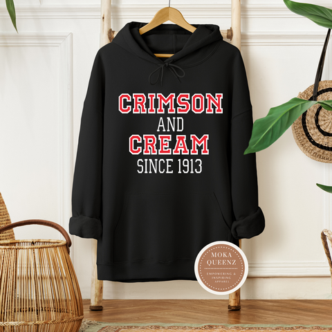 DST Crimson and Cream Hoodie, Black hoodie with red and white text