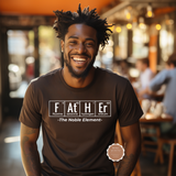 Man wearing a brown t-shirt with a humorous 'Father' design in a casual setting