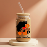 Focused iced coffee glass on a cream display pedestal