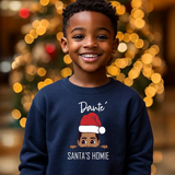 Boys navy personalized Christmas sweatshirt with Santa's Homie peeking boy design and custom name