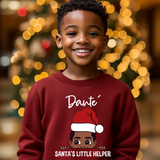 Toddler boy red personalized Christmas sweatshirt with the name Dante above the words Santa's Little Helper
