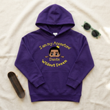 Purple I Am My Ancestors Wildest Dream boys hoodie flat lay with a small skateboard and sunglasses