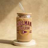 Hillman College inspired glass on cream pedestal