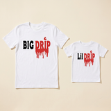 White Big Drip dad shirt and Lil Drip youth shirt with red drip letters