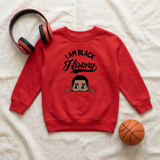 Red I Am Black History toddler sweatshirt flat lay