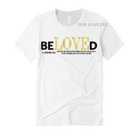 Beloved  Shirts | Bible Verse T Shirts | White T-shirt with Black and Gold Text