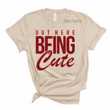 Out here being cute T Shirt | Beige T shirt with Red Metallic Print