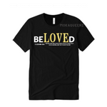 Beloved  Shirts | Bible Verse T Shirts | Black T-shirt with White and Gold Text