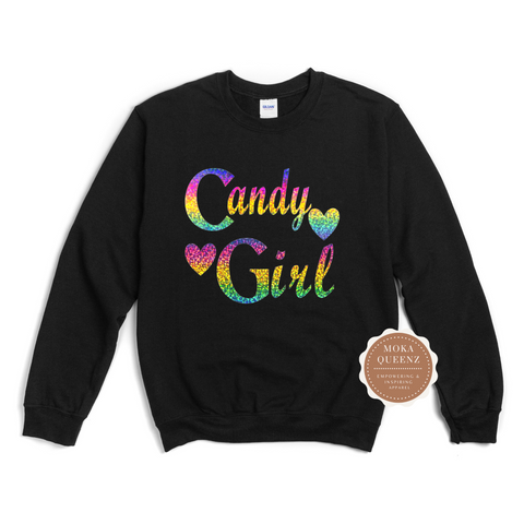 New Edition Shirt - Candy Girl | Black Sweatshirt with holographic rainbow text