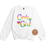 New Edition Shirt - Candy Girl | White Sweatshirt with holographic rainbow text