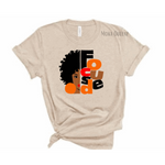 FOCUSED WOMEN'S T-SHIRT | BEIGE T-SHIRT WITH BLACK, BROWN AND ORANGE GRAPHIC